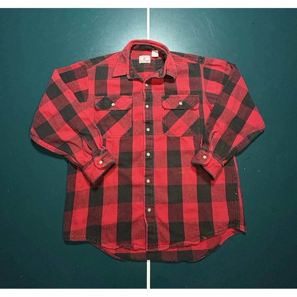 Vintage Prentiss Outdoors Flannel Shirt‎ Men's Large Red Buffalo Plaid Check 90s
